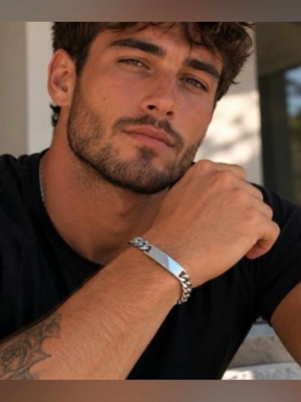 Men's Silver Stainless Steel Cuban Link ID Bracelet